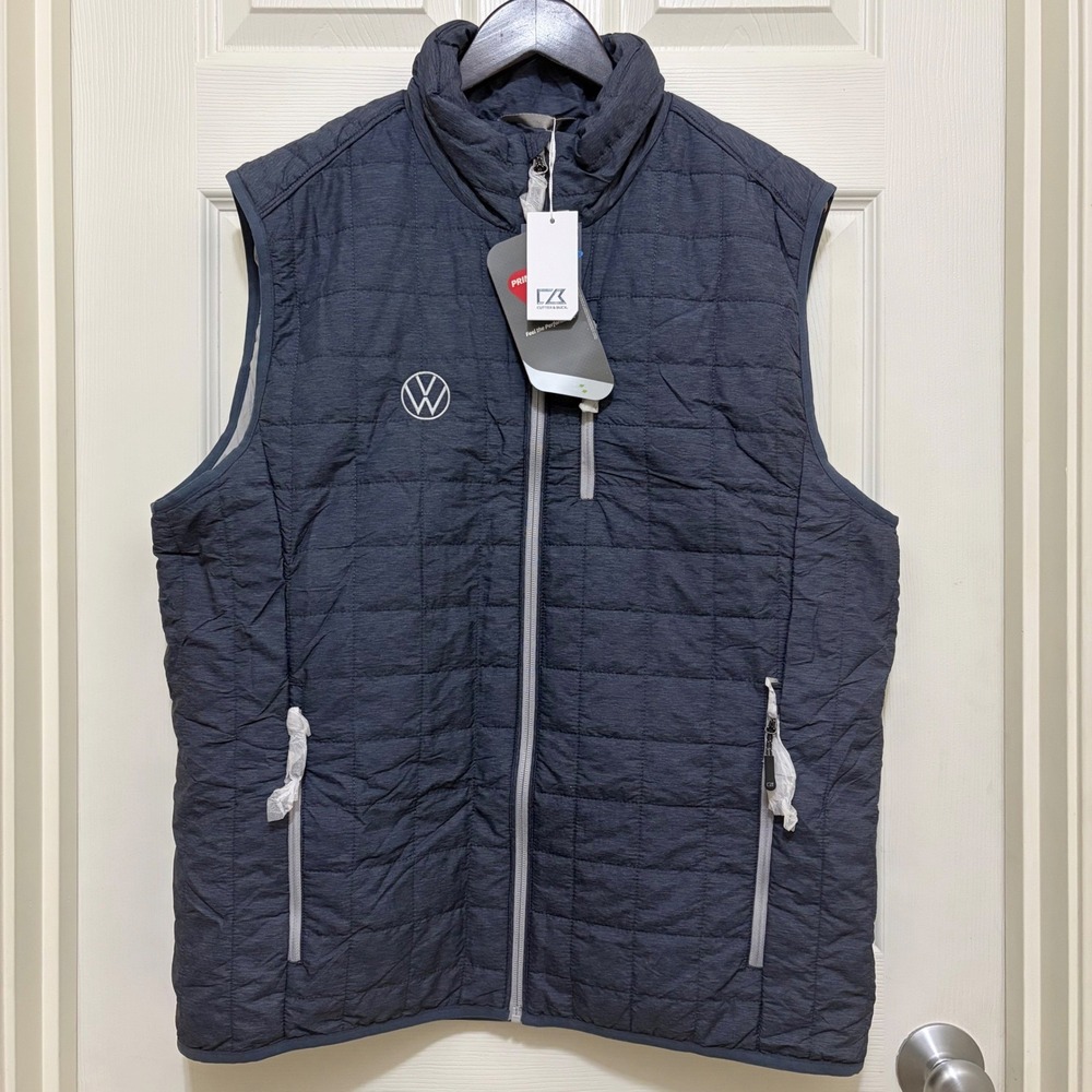 NEW Cutter & Buck VW Volkswagon Primaloft Packable Quilted Puffer Vest L Blue